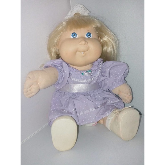 HTF Vtg 1987 Hair Grow Cabbage Patch Lemon Blonde HM 22 Purple Dress P Factory